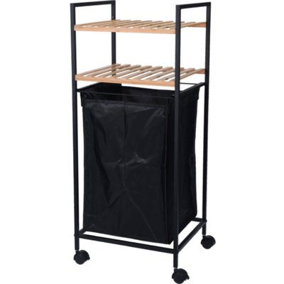 Panier à linge avec étagère métal noir et bambou - 38x32x89.5cm WADIGA