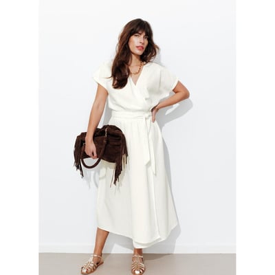 Robe Portefeuille La Redoute - Blanc - Taille 38 - 55% Lin 45% Coton - Occasion Très Bon état