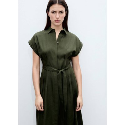 Robe chemise avec ceinture en mélange de lin et de lyocell MANGO