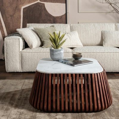 Table basse en marbre et bois d'acacia massif AVENTIN PIER IMPORT