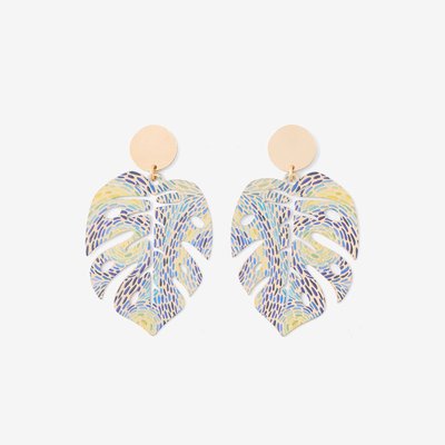 Boucles d'oreilles feuille Balagane imprimé pointillisme BALABOOSTE