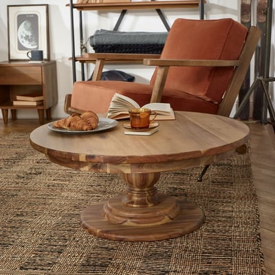 Table basse ronde style chalet en acacia TODD ROBIN DES BOIS