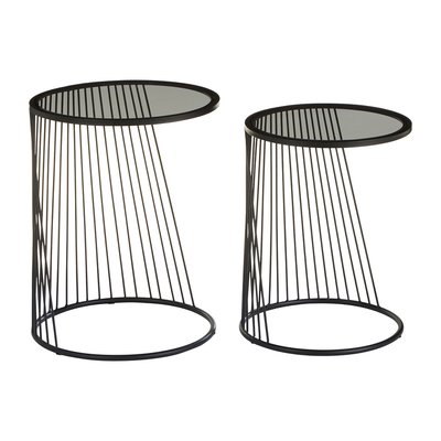 Set of 2 Side Tables with Grey Glass Tops SO'HOME