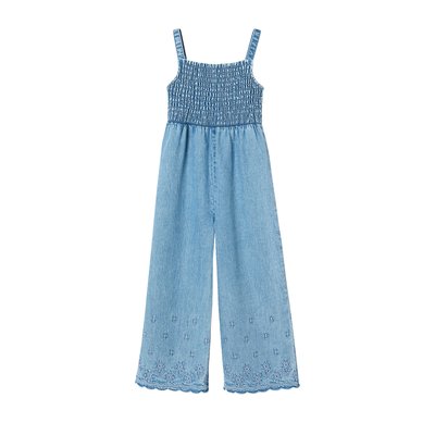 Combinaison à mocks brodée fleurs en denim léger VERTBAUDET