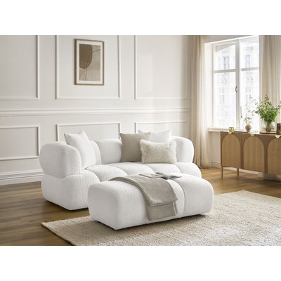 Canapé droit fixe 2 places en tissu bouclette avec pouf, PAMIRA BOBOCHIC