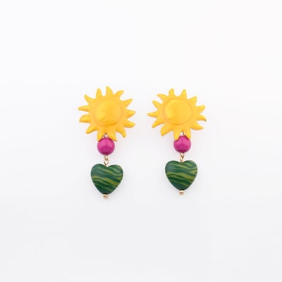 Boucles d'oreilles soleil pendentif cœur BALABOOSTE