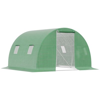 Serre tunnel de jardin 9 m² - 4 fenêtres, porte - acier PE vert OUTSUNNY
