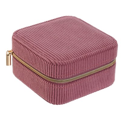 Boîte à bijoux de voyage velours côtelé vieux rose 9.5x9.5x5cm WADIGA