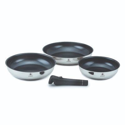 Set de 3 poêles inox amovible 20/24/28cm antiadhésif - "réactif" LAGUIOLE CUISSON