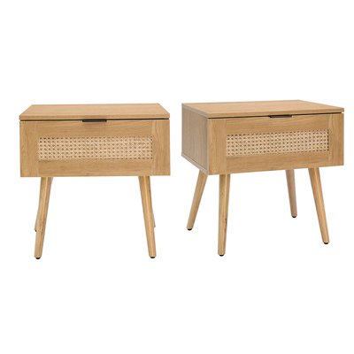 Tables de chevet finition bois clair, cannage rotin et métal noir L50 cm (lot de 2) MANILLE MILIBOO