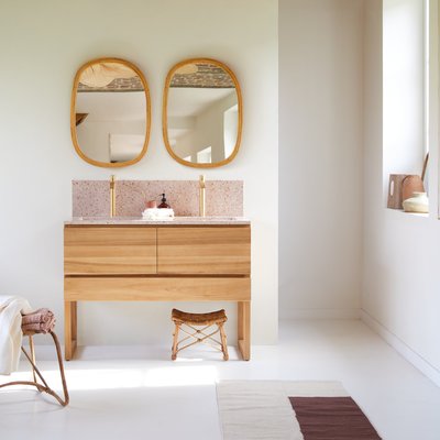 Meuble Salle de Bain en teck massif et terrazzo premium Pink 120 cm EDGAR TIKAMOON