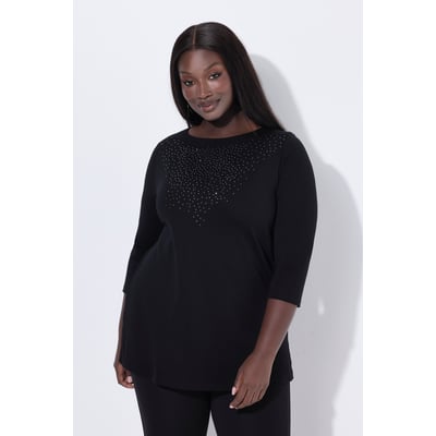 T-shirt en coton Pima. Petits strass. ULLA POPKEN
