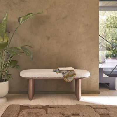 Banc en bois massif et tissu bouclette 120 cm  MARLOW BERAH GETAH