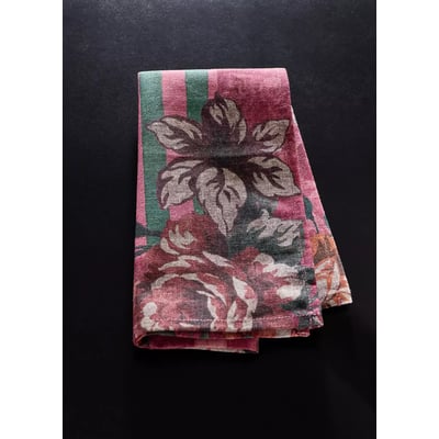 Lot de 4 serviettes en lin et coton à motif floral et rayures MANGO HOME