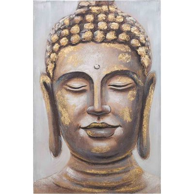tableau bouddha peint à la main touches dorées sur toile RECOLLECTION