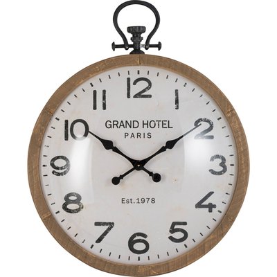 Horloge murale ronde verre bois naturel style vintage parisien RECOLLECTION