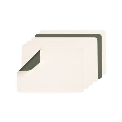 Set de table rectangulaire réversible - 6 pièces - Cuir recyclé blanc crème et vert de gris BJORN