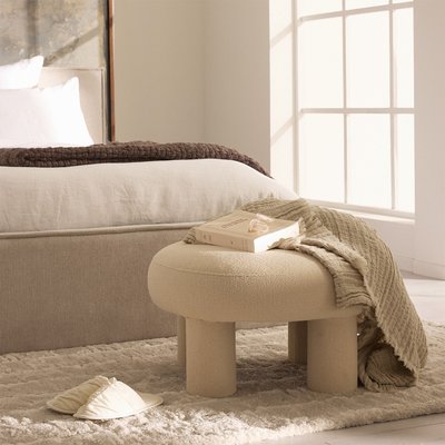 Tabouret rond XL en tissu bouclette  - BLOOMI DRAWER