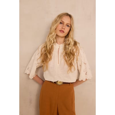 Blouse à manches 3/4 brodées en coton MASHA Maison 123