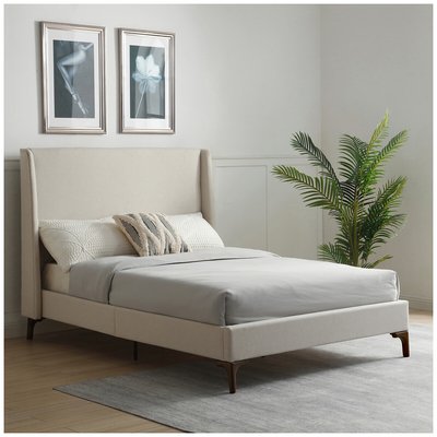 Austin Winged Herringbone Bed with Walnut Legs SO'HOME
