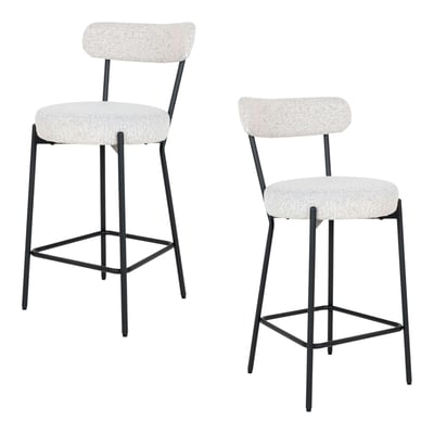 Chaise de bar moderne en tissu bouclette blanche (lot de 2) SAVONE PIER IMPORT