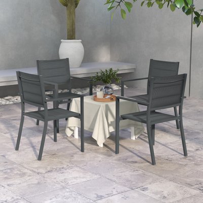 Lot de 4 chaises de jardin empilables alu textilène gris OUTSUNNY
