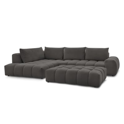 Canapé d'angle fixe 5 places en tissu texturé avec pouf, EVEREST BOBOCHIC