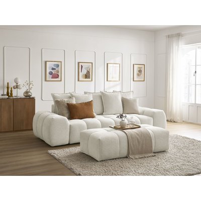 Canapé droit convertible 3 places en tissu chiné avec pouf, EVEREST BOBOCHIC