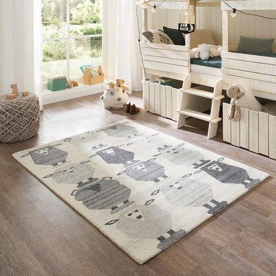 Tapis pour enfants en laine vierge tufté main avec motif de mouton THEKO