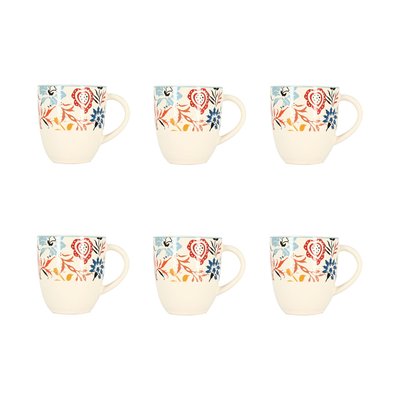 Lot de 6 mugs à motif floral en grès 35cl, JAIPUR NOVASTYL