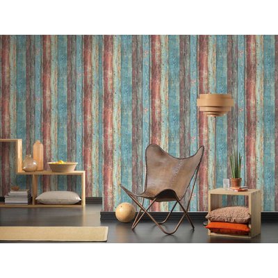 Papier Peint "Planches Used bleues" HOME MAISON