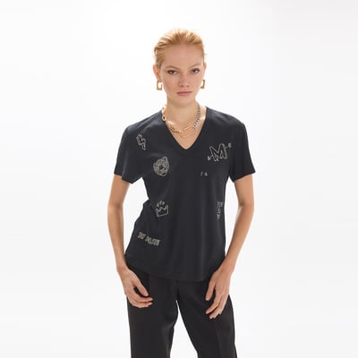 T-shirt col en V imprimé clous graphiques LOLA CASADEMUNT