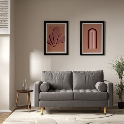 Coco Mid-Century Velvet 2 Seater Sofa with Natural Wood Legs SO'HOME