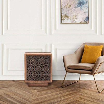 Zayna Carved Fretwork Mango Wood Side Table ÉDITÉ
