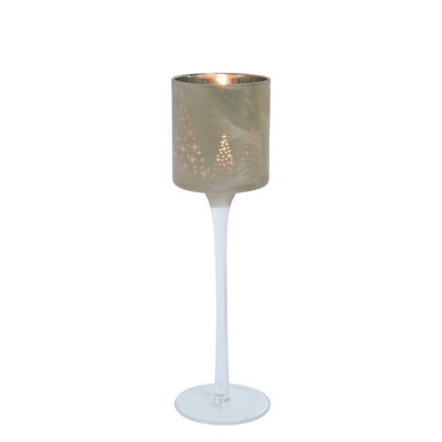 Photophore de noël décoratif à pied en verre dépoli H25 SIA DECO