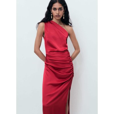 Robe asymétrique satinée avec fronce latérale MANGO