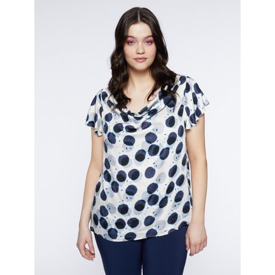 TOp en satin de viscose à pois dans les tons bleus FIORELLA RUBINO