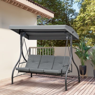 Balancelle de jardin 3 places convertible matelas fourni gris métal noir OUTSUNNY
