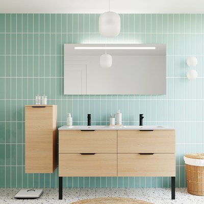Ensemble double vasque 4 tiroirs + miroir - SOHO HOMIFAB