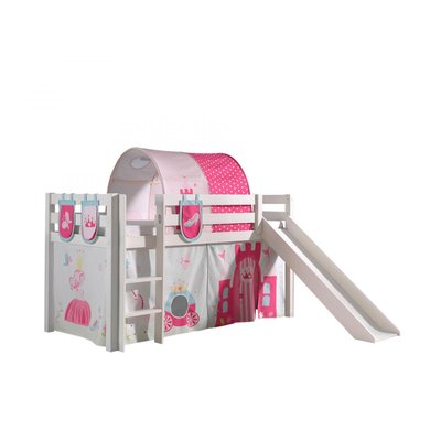 PINO Lit mezzanine avec toboggan  + Rideau + tunnel de lit + pochettes Little princess VIPACK