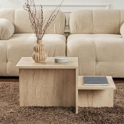 Table basse moderne effet travertin - 2 niveaux MARFA PIER IMPORT