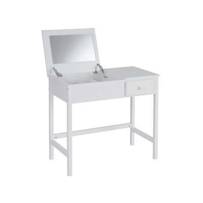 Coiffeuse en bois blanc avec miroir et rangements - 90x45x82cm WADIGA