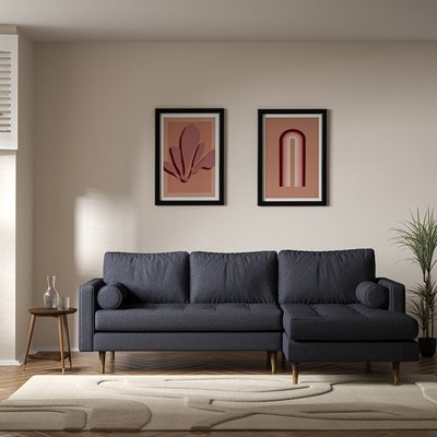 Coco Mid-Century Soft Brushed Chaise - Right Facing with Walnut Legs SO'HOME
