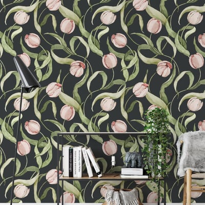 Papier peint floral et végétal avec tulipes - 510x260 cm (l x h) LA TOUCHE ORIGINALE