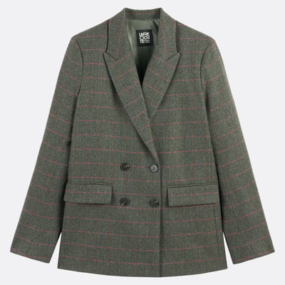 Блейзер длинный, из меланжевой шерсти, в клетку LA REDOUTE COLLECTIONS