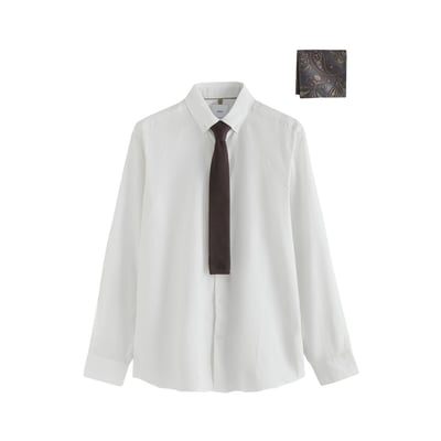 Chemise habillée slim coton/lin et cravate NEXT