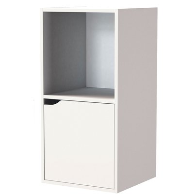 Table de chevet bois blanc 1 placard + 1 étagère 30x29x60cm WADIGA