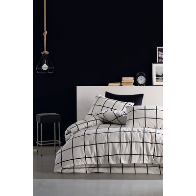 Parure Housse de couette 3 pcs 240x220 cm 100% coton 57 fils imprimé."Carreaux noir" C DESIGN HOME TEXTILE