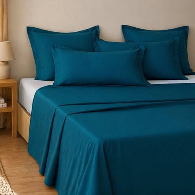 Parure de draps plat en coton unie, ESSENTIEL ATELIER DU COTON