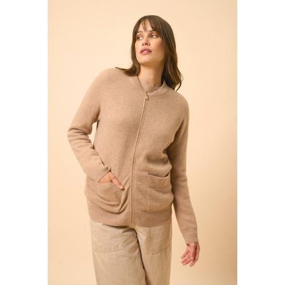 Gilet Zippé Col Mao Camel Chiné Ervie JUST CASHMERE